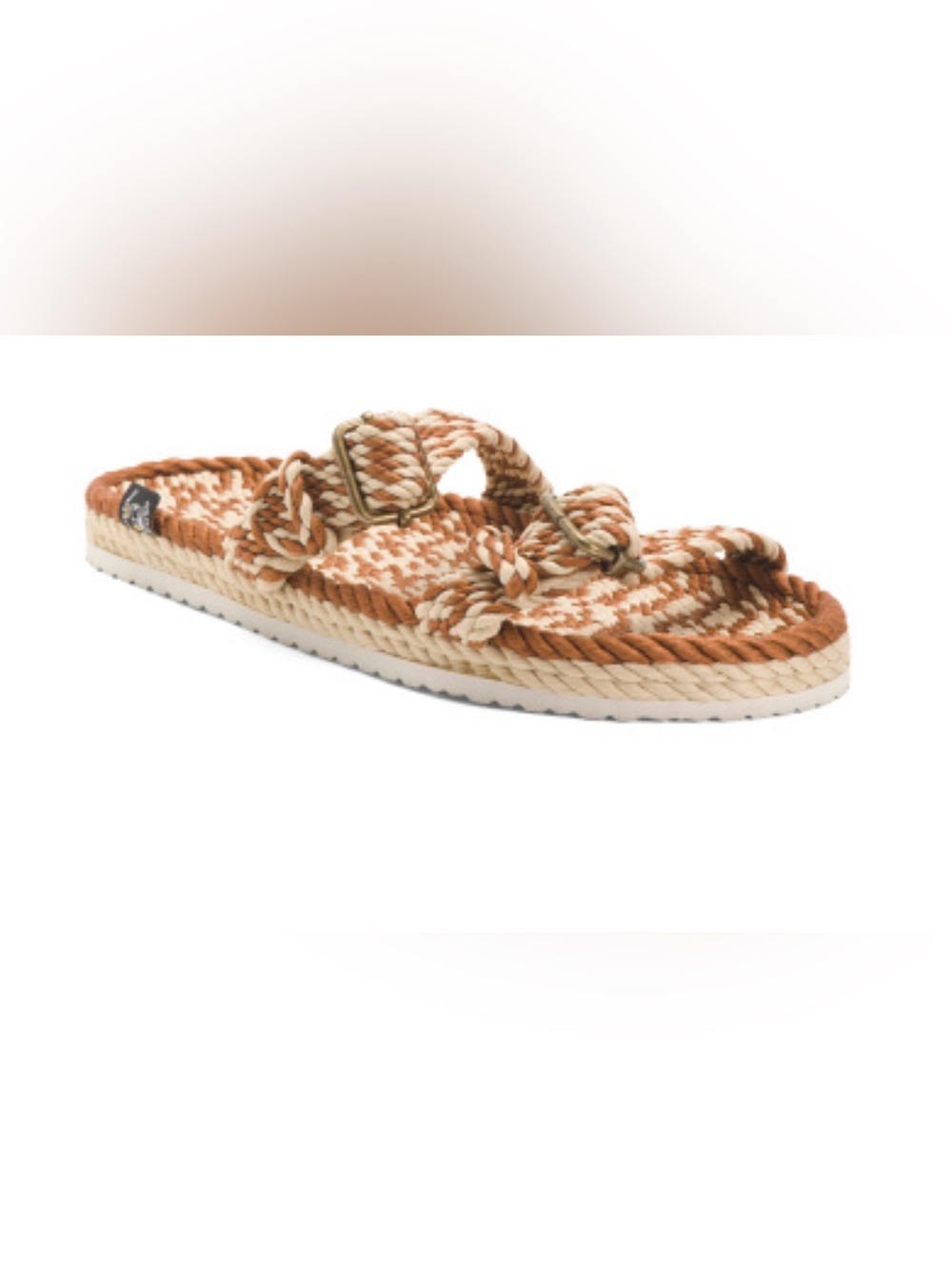Braided Rope Slide Sandal in Double Buckle Rope Tan and Cream